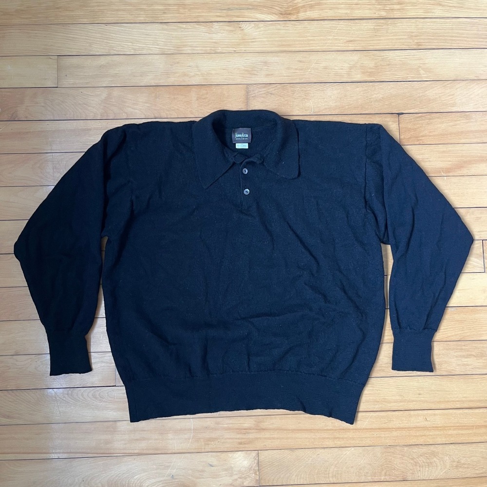 Neiman Marcus Exclusive Black 100% Merino Wool Polo Sweater Made in Scotland